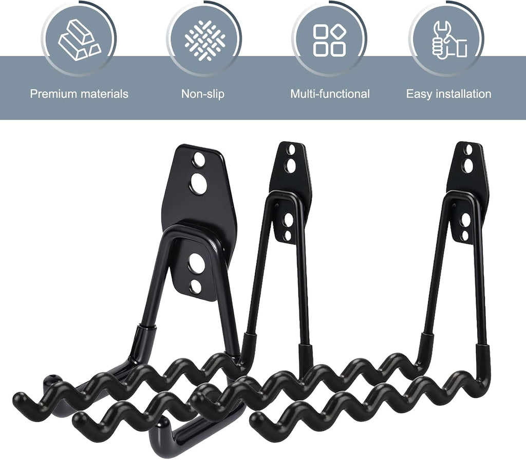 2 PCS Garage Storage Utility Hooks, Heavy Duty Metal Wall Mount Hooks, Wave Hook Garage Garden Tool Organizer, Fit for Cord, Badminton Rackets, Hoses, Bikes, Tools (Black)