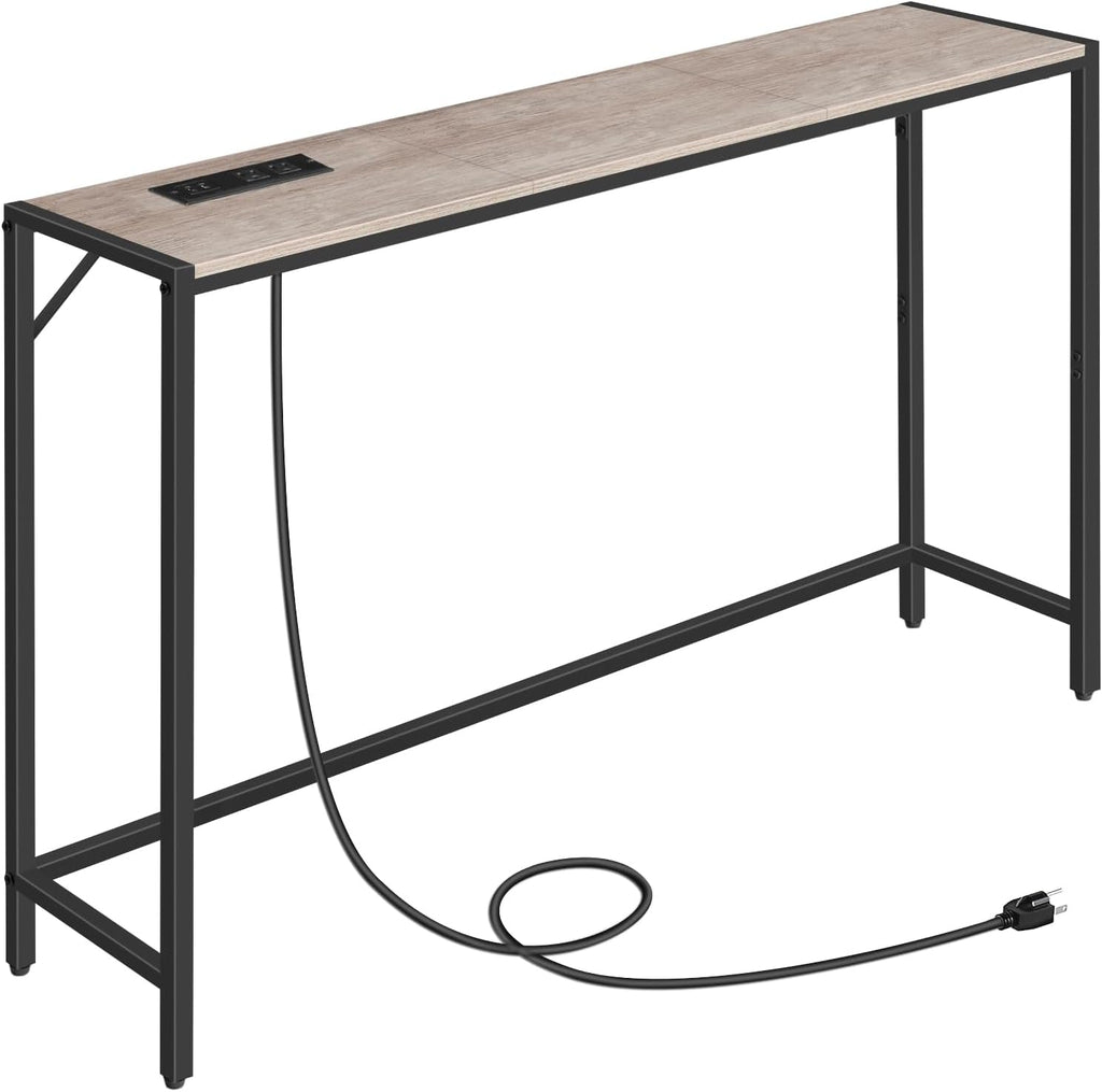MAHANCRIS Narrow Console Table, 43.7" Sofa Table with Outlets, Greige