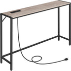 MAHANCRIS Narrow Console Table, 43.7" Sofa Table with Outlets, Greige