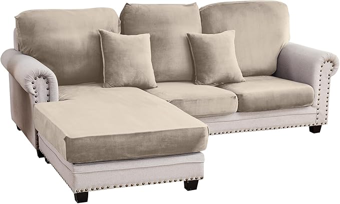 Couch Cover 3-Piece Elastic Velvet Couch Cushion Covers & Chaise Slipcovers by Taque