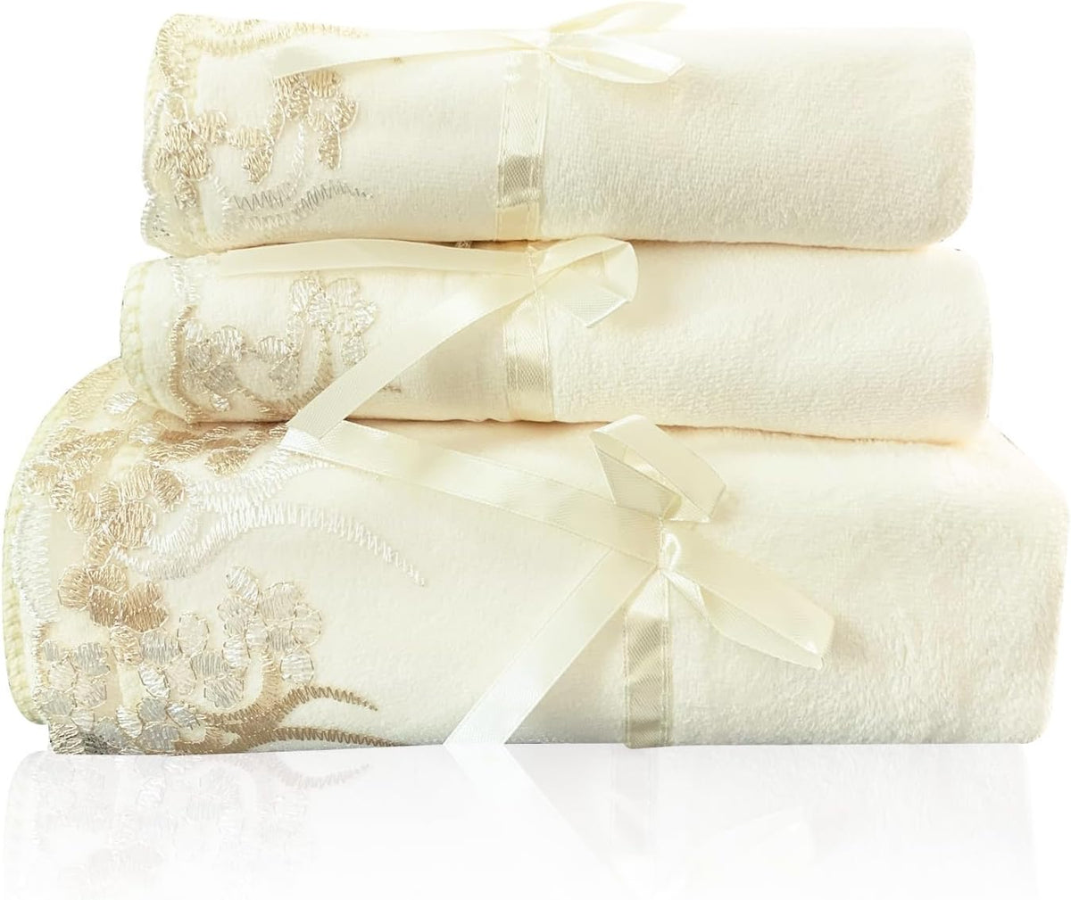 USTIDE 3 Pack Lace Bath Towels Set (1 Bath Towel+2 Hand Towels)