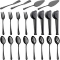 BEWOS Black 20-Piece Serving Set, Black Slotted Spoons & Tongs, Forks, Cake Server & Butter Knife, Stainless Steel, Dishwasher Safe