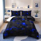 Nttopship Geometric Blue Black Comforter Set,Light Honeycomb 3 Piece Bedding Set Queen Size for Teen Boys,Modern Quilt Set Geometry Decor,Microfiber Lightweight 1 Comforter 2 Pillowcases All Season