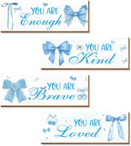 4 Pcs Blue Coquete Bow Room Decor, Teen Girls Trendy Preppy Wall Art Aesthetic for Bedroom Bathroom Decor, Inspirational Positive Affirmations