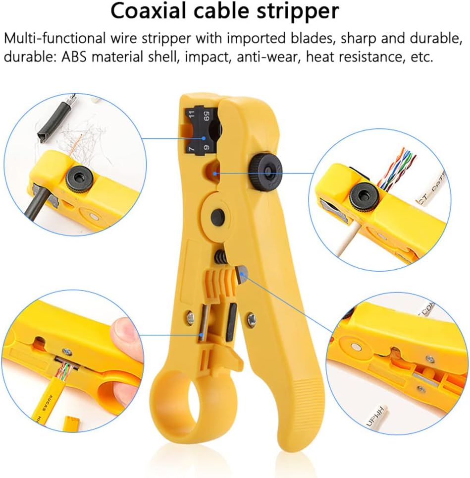 Network Tool Kit Professional Coax Crimper Tool Kit Coaxial Compression Stripping Tool Set Crimper Krone Punch Down Tool in a Zipper Case