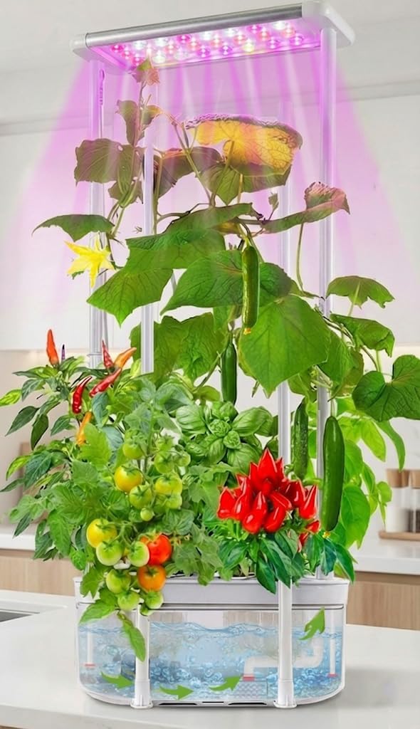 Tall Hydroponics Growing System kit with Height Adjustable Light & Trellis