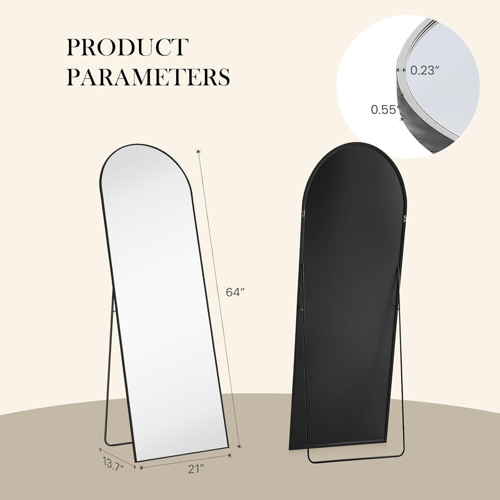 Arched Full Length Floor Mirror, 16"x59" Body Wall Mirror with Stand