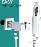 Bathroom Square Chrome Solid Brass Hand Held Shower Head With Wall Connector and Hose System Wall Mount Handheld Showerheads Set