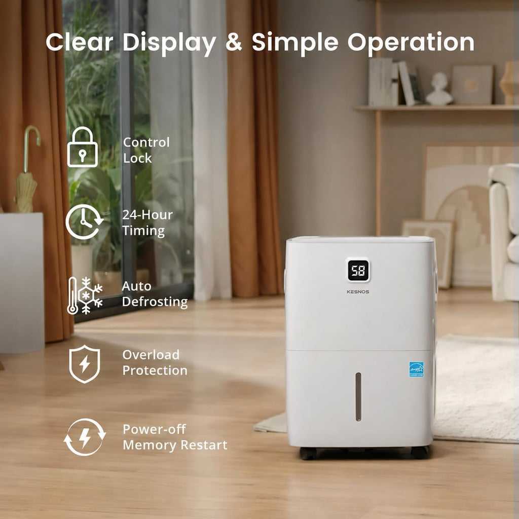 80 Pints Energy Star Dehumidifier for Basement with Drain Hose, 6000 Sq. Ft
