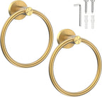 SetSail Towel Holder for Bathroom Wall Brushed Gold Towel Ring, 2 Packs