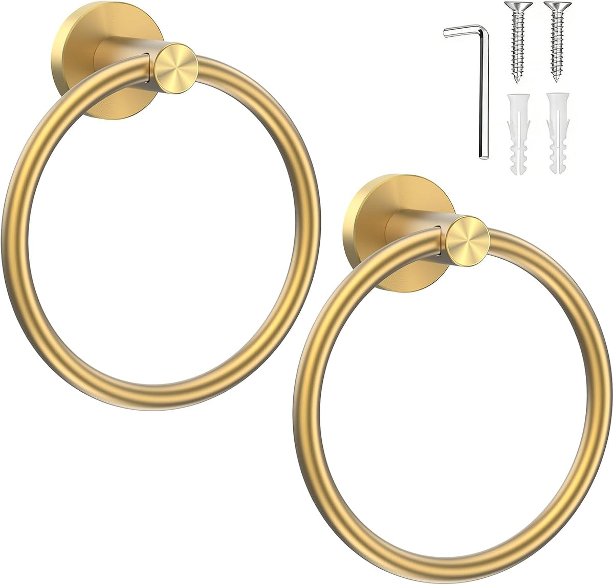 SetSail Towel Holder for Bathroom Wall Brushed Gold Towel Ring, 2 Packs