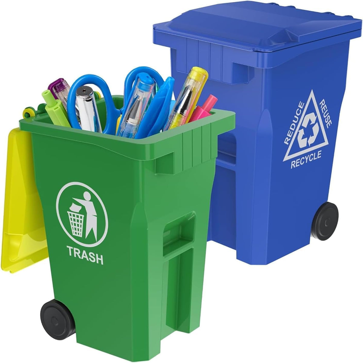 Mini Trash Can/Recycle Bin Pencil Holder for Desks, Blue/Green