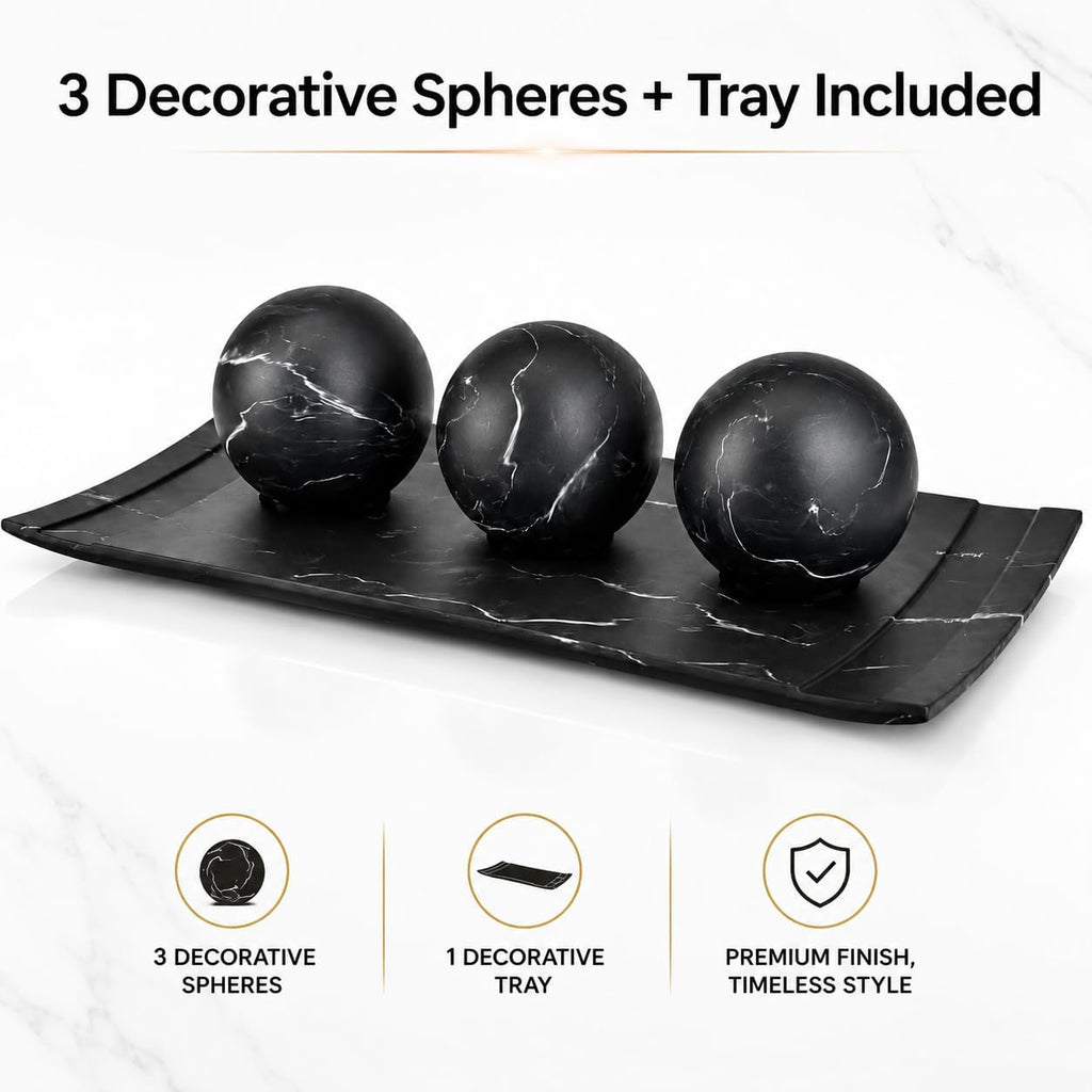 Creative Scents Black Marble Look Home Decor Bowl and Orb Set - Coffee Table Decor for Living Room - Centerpiece Table Decorations for Dining Table, Kitchen Counter, Foyer - Elegant House Decoration