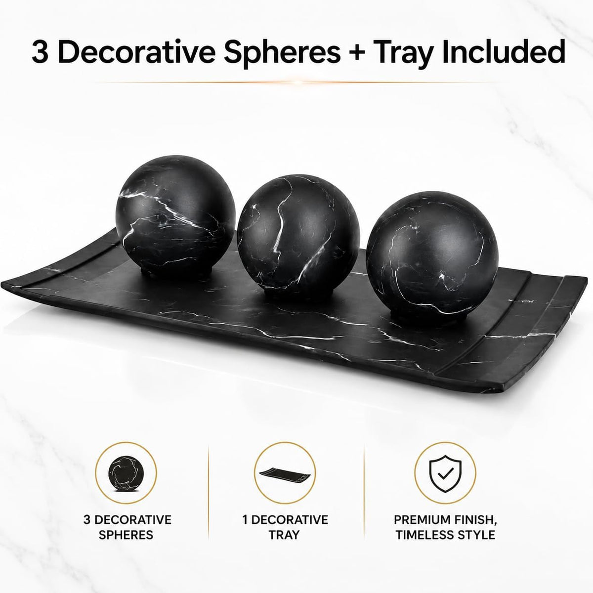 Creative Scents Black Marble Look Home Decor Bowl and Orb Set - Coffee Table Decor for Living Room - Centerpiece Table Decorations for Dining Table, Kitchen Counter, Foyer - Elegant House Decoration