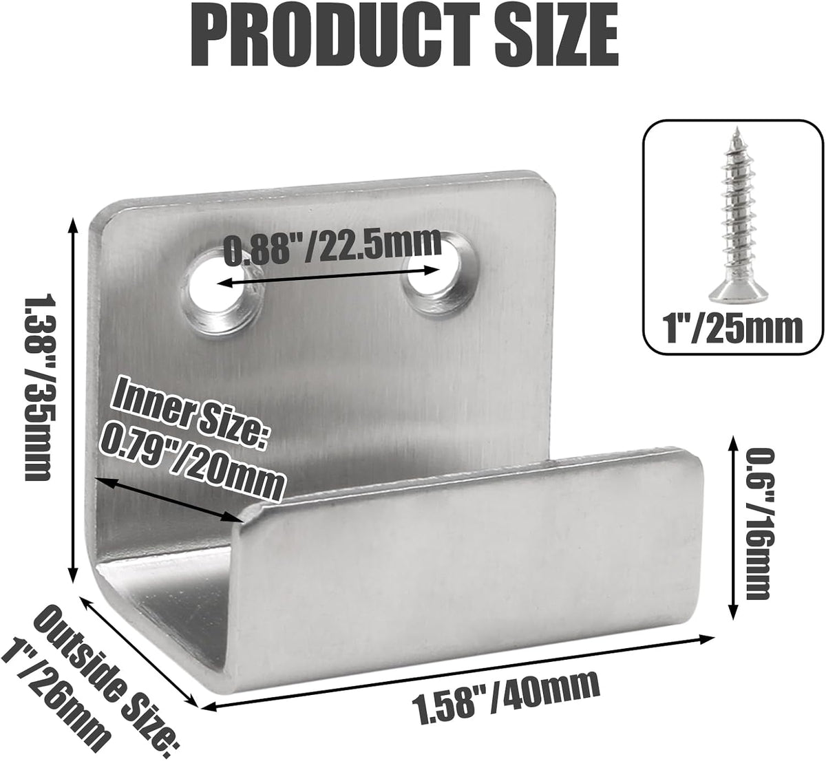 Murtenze Tile Hanger, Stainless Steel, Inner Width 20mm/0.79", 10Pack