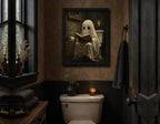 Halloween Bathroom Wall Art, Ghost Reading Picture, Funny Spooky Decor
