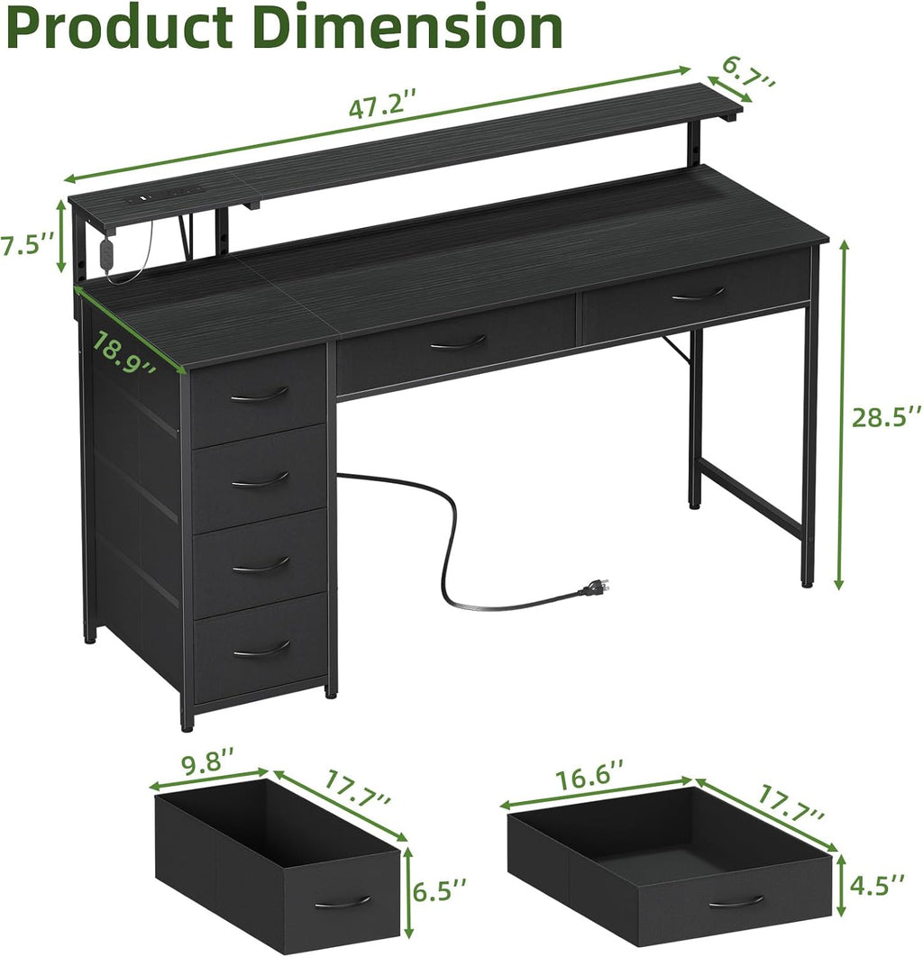 Somdot 47 Inch Gaming Desk with Power Outlet and LED Lights, Computer Desk