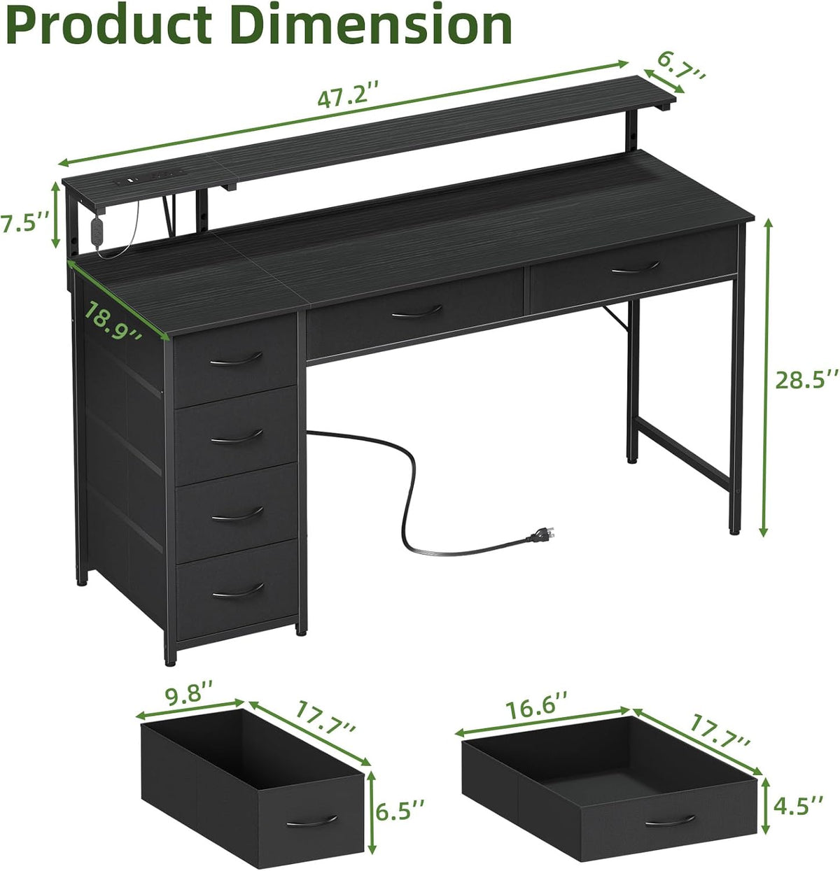 Somdot 47 Inch Gaming Desk with Power Outlet and LED Lights, Computer Desk