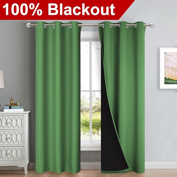 NICETOWN Forest Green Full Shade Curtain Panels, Pair of Thermal Insulated & - Image 2