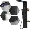 5 in 1 Matte Black Rainfall Shower Panel Tower System With Storage Shelf