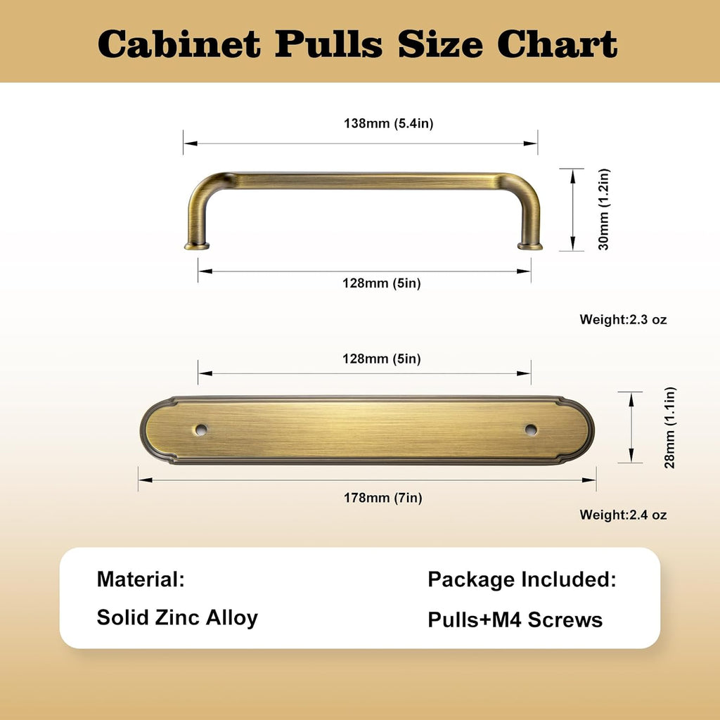 Goo-Ki 2 Pack Brushed Bronze Cabinet Pulls with Backplate/Spacer, 5 Inch Hole Center Brass Bronze Drawer Handles Zinc Alloy Kitchen Hardware