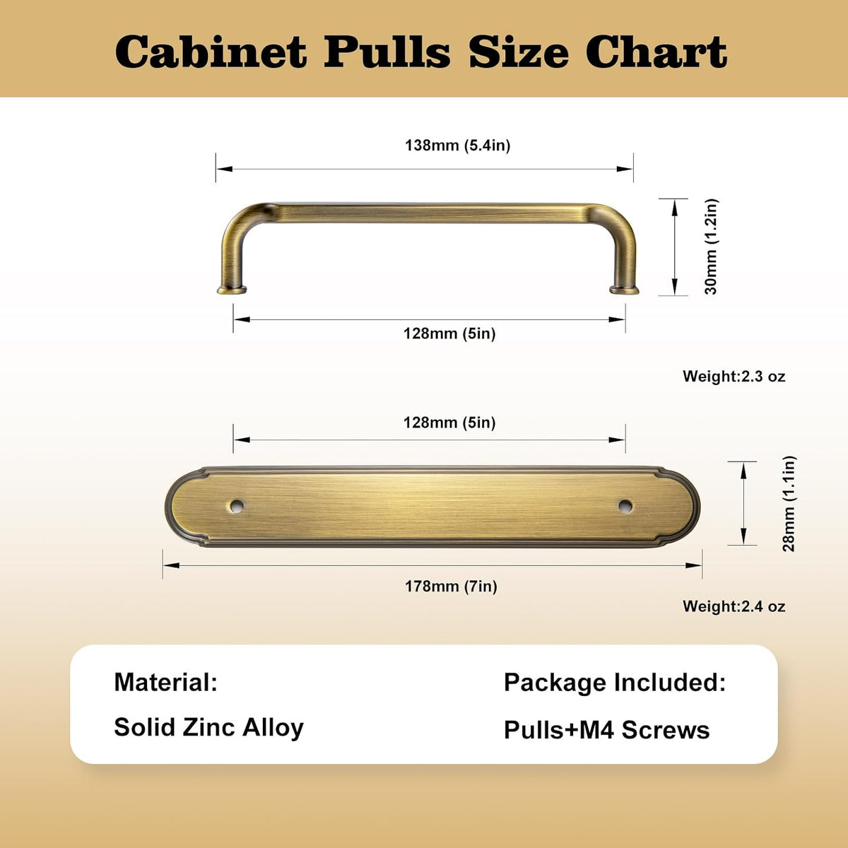 Goo-Ki 2 Pack Brushed Bronze Cabinet Pulls with Backplate/Spacer, 5 Inch Hole Center Brass Bronze Drawer Handles Zinc Alloy Kitchen Hardware