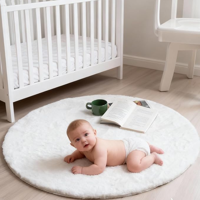ThreadGlobe Fluffy Faux Rabbit Fur Circle Rug 3'x3', Cloud-Soft Area Rug - Image 6
