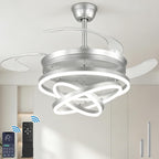 48 Inch Retractable Ceiling Fans with Lights and Remote, Modern Chandelier Fandelier Ceiling Fans, Quiet Reversible DC Motor, 6 Speeds, 3 Color Dimmable LED for Bedroom Living Room (Silver)
