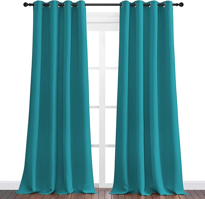 NICETOWN Room Darkening Curtains 120 inch Length 2 Panels, Peacock Teal - Image 2
