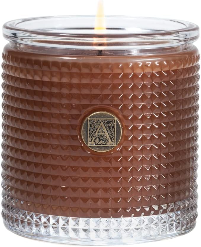 Aromatique Cinnamon Cider Textured Glass Candle 6oz - Decorative Home Fragrance Aromatherapy Long Lasting Room Air Freshener Deodorizer Perfect Fall Decoration Luxury Glass Candle Gift 40 Hour Burn!