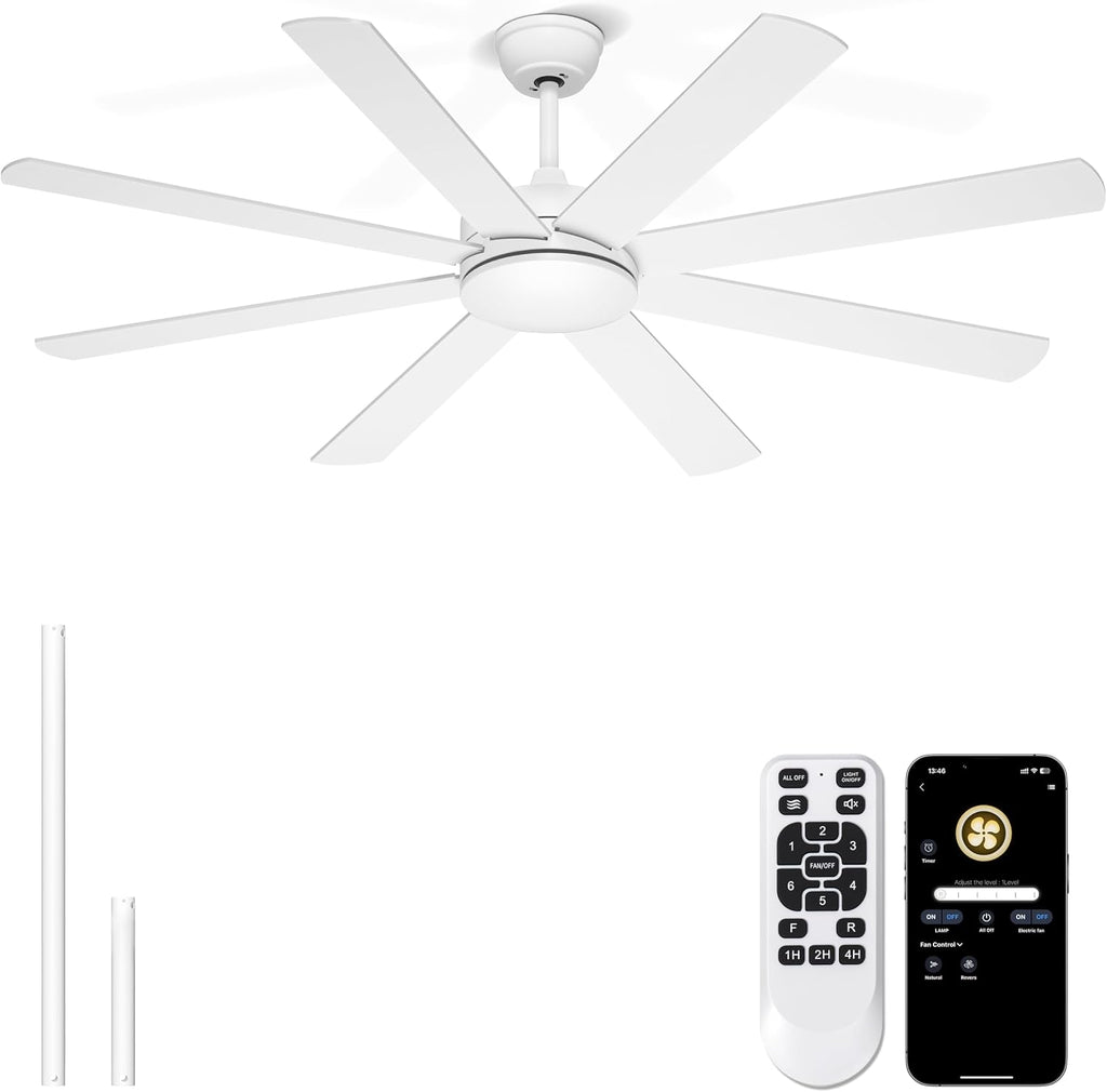 60'' White Ceiling Fan Without Lights for Indoor/Covered Outdoor