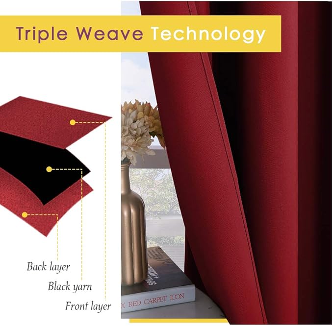 NICETOWN Christmas Burgundy Bedroom Curtains Blackout Draperies, Home - Image 3