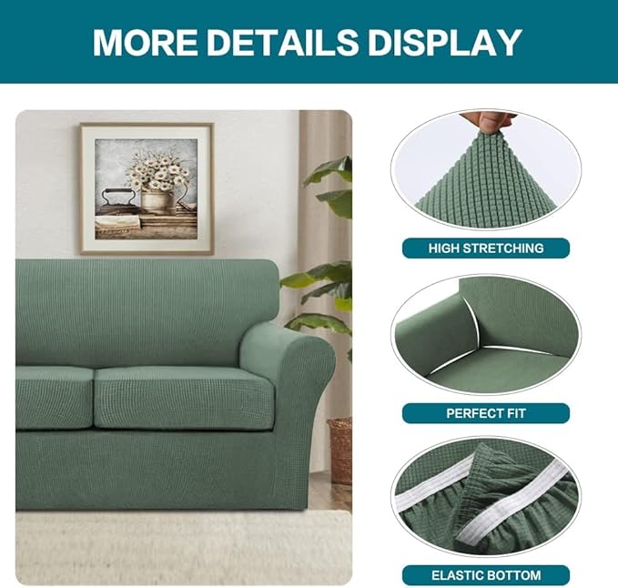 Turquoize 4 Piece Sofa Covers for 3 Cushion Couch Sofa Slipcover Soft Couch - Image 4