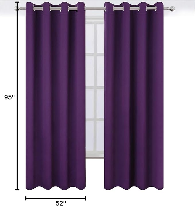 LEMOMO Purple Thermal Blackout Curtains/52 x 95 Inch/Set of 2 Panels Room - Image 10