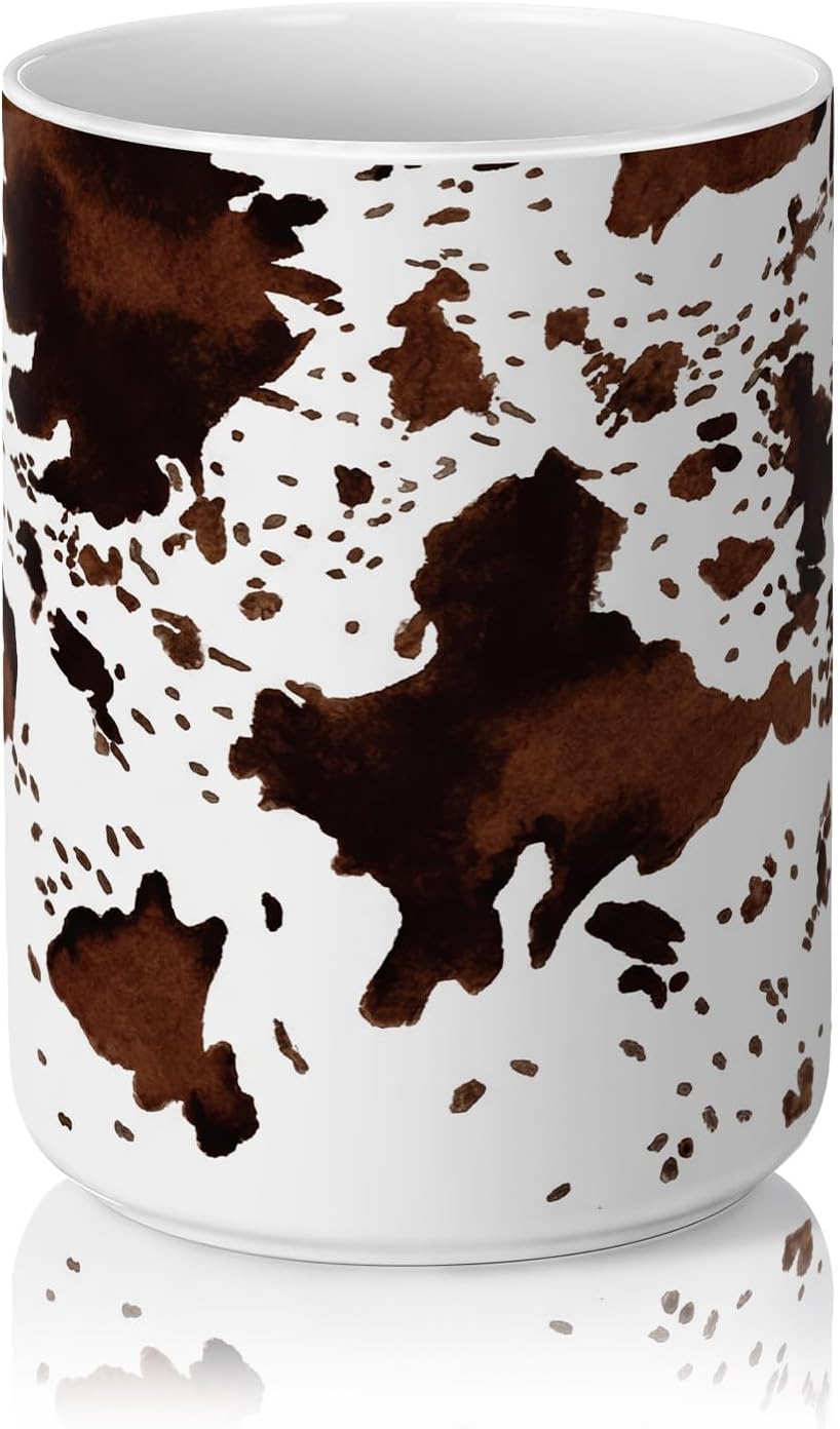 Potchen Western Cowhide Ceramic Utensil Holder 6.3 Inch Cowboy Rustic Kitchen Utensil Crock Vintage Countertop Storage Organizer Container for Spatulas Spoons Home Cooking Decoration