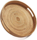 Round Rattan Serving Tray Decorative Woven Ottoman Trays with Handles for Coffee Table Natural (Small 11.8 inch x 2 inch)