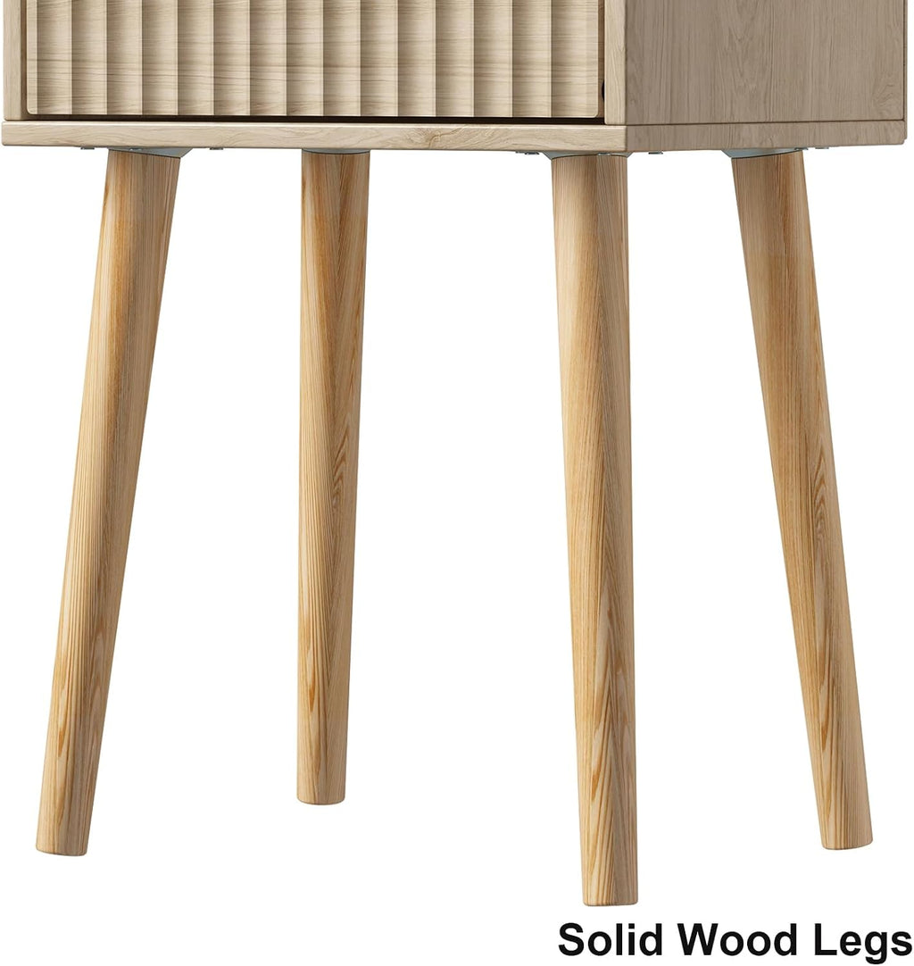 LAATOOREE Nightstands Set of 2, Small Bed Side Table with Fluted Door