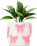 Stylor Pink Bow Planter - Coquette Bow Room Decor for Teen Girls, Decorative Cute Flower Pot with Drainage Hole, Resin Planters for Indoor Plants, Girly Gardening Pot for Home Aesthetic