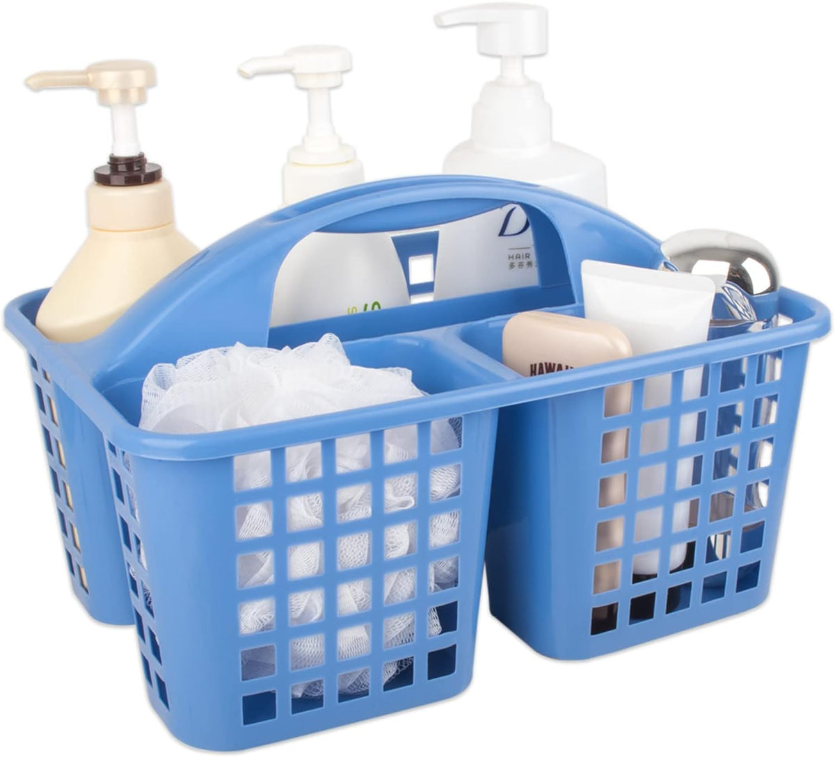 Portable Shower Caddy Basket Plastic Storage Basket with Compartments Blue