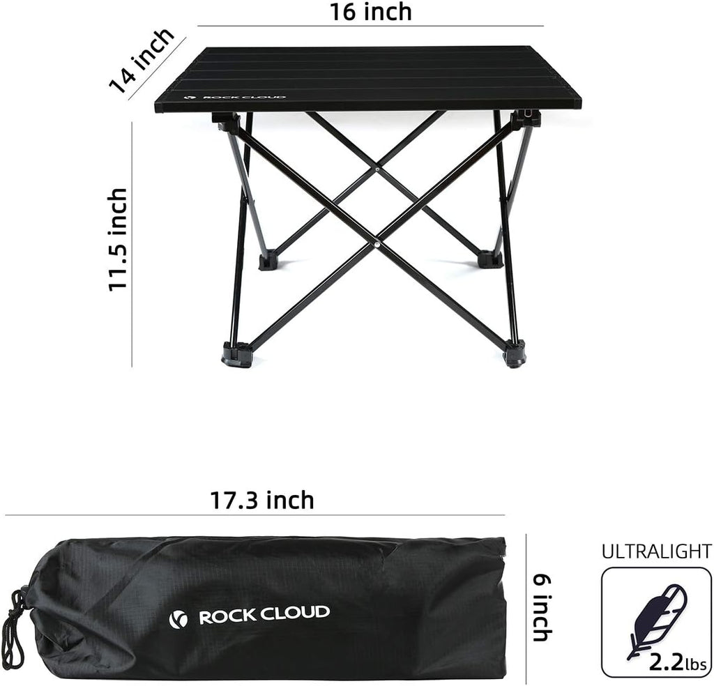 ROCK CLOUD Portable Camping Table Ultralight Aluminum Folding Beach Table Camp for Camping Hiking Backpacking Outdoor Picnic, Black