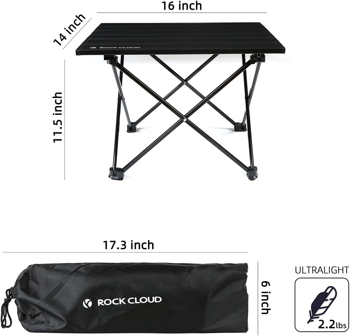 ROCK CLOUD Portable Camping Table Ultralight Aluminum Folding Beach Table Camp for Camping Hiking Backpacking Outdoor Picnic, Black
