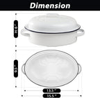 Webake Enameled Roasting Pan with Lid, Covered Roaster Pan Oval Pot Enamelware Cookware, 15.5 Inch, Vintage Farmhouse White