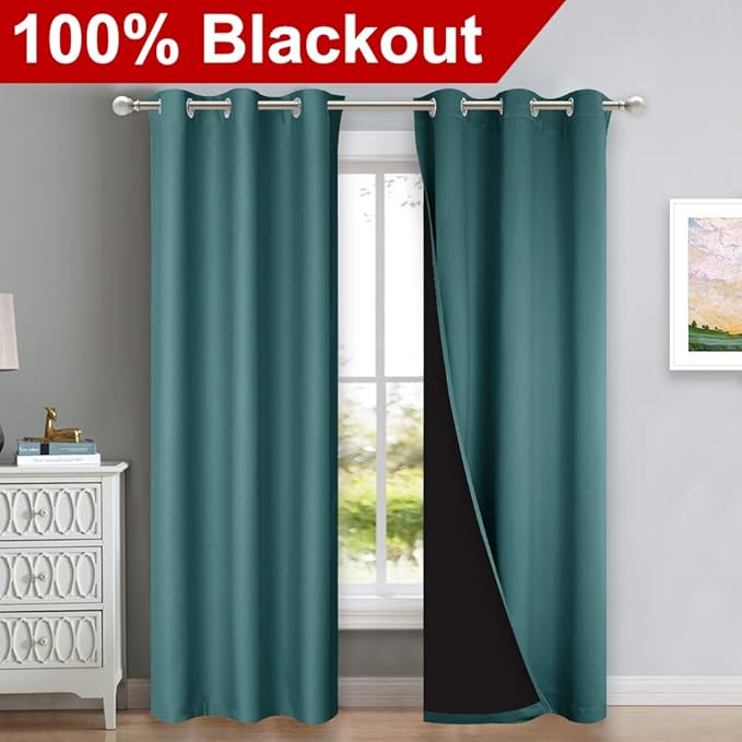 NICETOWN Sea Teal Full Shade Curtain Panels, Sea Teal, Pair of Thermal - Image 2