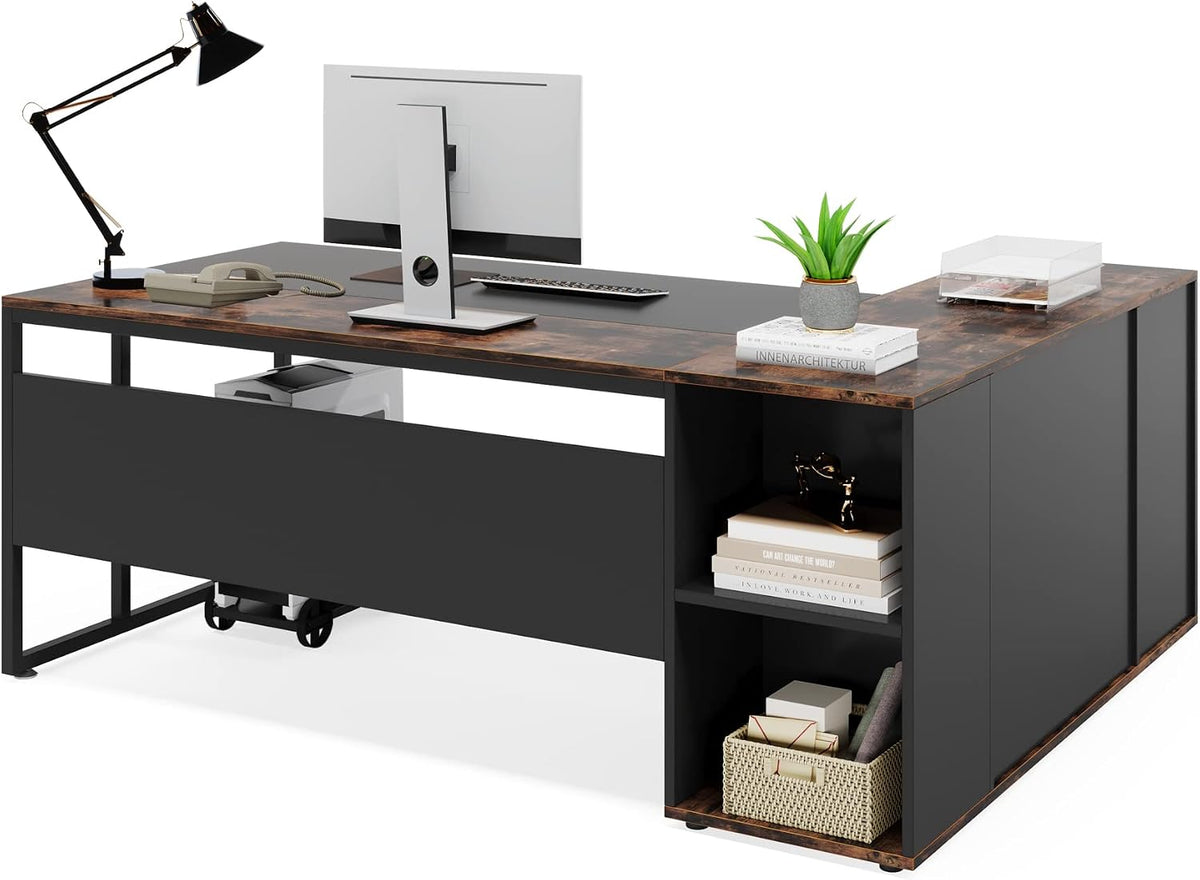 Tribesigns 71 inch Executive Desk, L Shaped Desk with Cabinet Storage