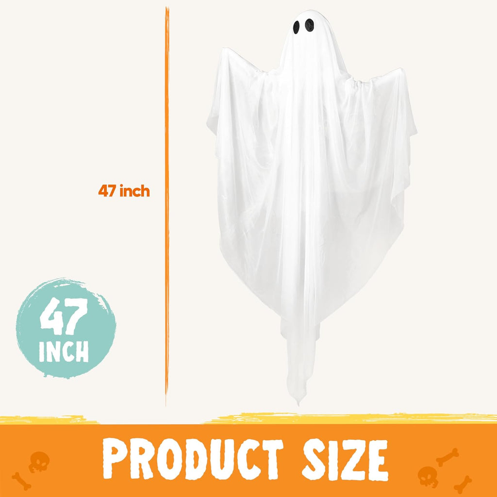 JOYIN Halloween Hanging Light up Ghost, 47" White Ghosts with Cold White LED Light and Timer Halloween Hanging Decoration Waterproof for Front Yard Patio LawnGarden Party Decor Indoor Outdoor