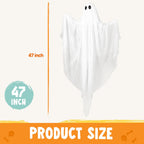 JOYIN Halloween Hanging Light up Ghost, 47" White Ghosts with Cold White LED Light and Timer Halloween Hanging Decoration Waterproof for Front Yard Patio LawnGarden Party Decor Indoor Outdoor