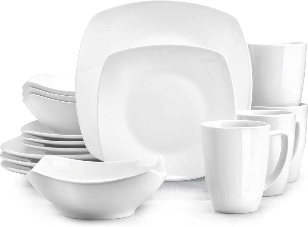 Zulay Kitchen Luna 18-Piece Porcelain Dinnerware Set - Chip and Scratch Resistant Plates and Bowls - Premium Quality Dishes Set for 6, White