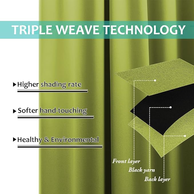 NICETOWN 100% Blackout Lined Curtains, Fresh Green, 1 Pair, 2 Thick Layers - Image 6