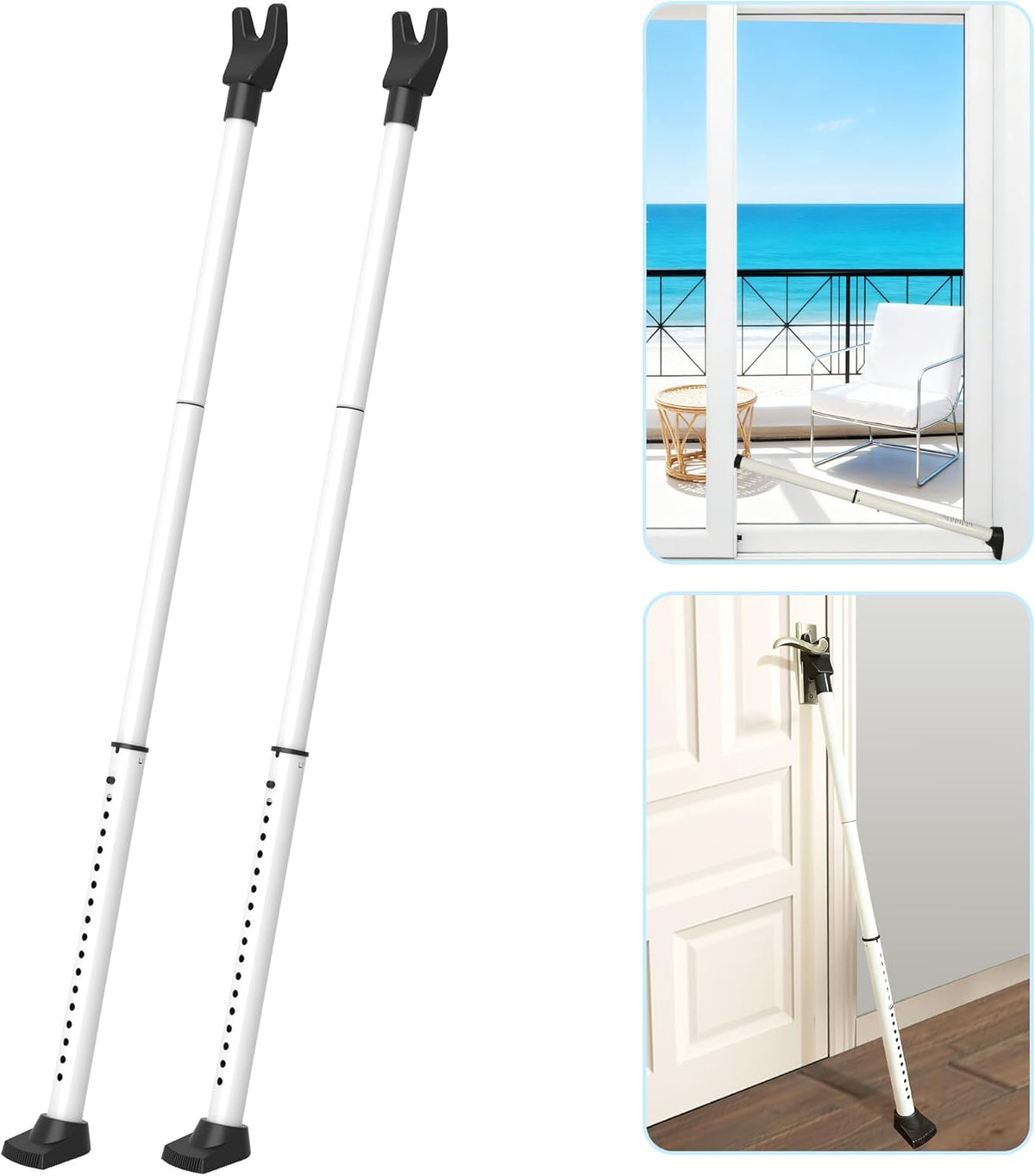 Upgraded Door Security Bar & Sliding Door Lock Bar,Door Stoppers,Adjustable Heavy Duty Door Jammer for Apartment,Home(1 Pack,White)
