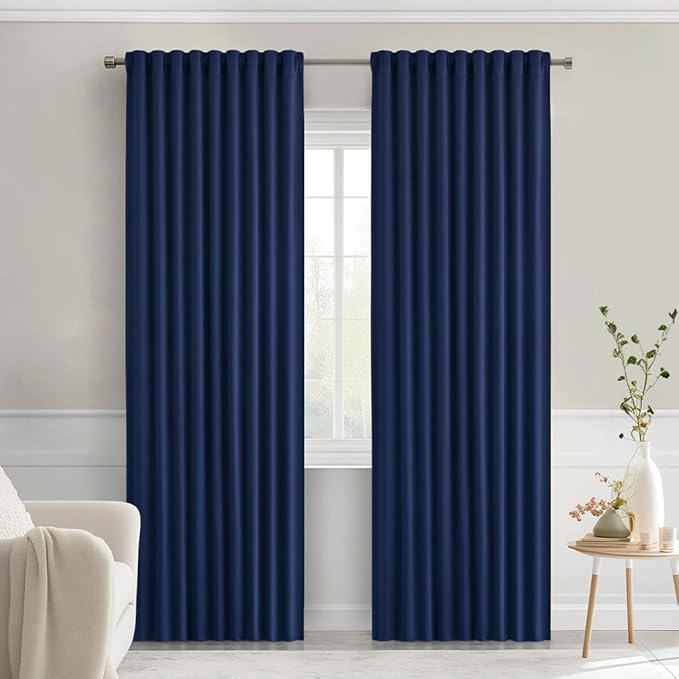 MIULEE Navy Blue Back Tab Blackout Curtains 84 Inch Length 2 Panels Set by MIULEE